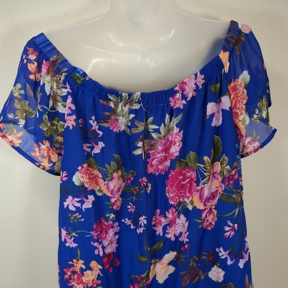 Kayleigh Camiya Floral Off The Shoulder Blue Women's Top , NWT Stitch Fix Size L - Picture 2 of 6